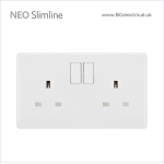BRITISH GENERAL - BG Neo Slimline 13A Socket & Switched Single Pole 2 Gang PCWH22 HK dst BRITISH GENERAL - BG Neo Slimline 13A Socket & Switched Single Pole 2 Gang PCWH22 HK dst