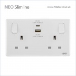 BRITISH GENERAL - BG Neo Slimline -13A Socket & Switched USB (C=22W + A=22W) Single Pole 2 Gang PCWH22UAC22 White HK dst BRITISH GENERAL - BG Neo Slimline -13A Socket & Switched USB (C=22W + A=22W) Single Pole 2 Gang PCWH22UAC22 White HK dst