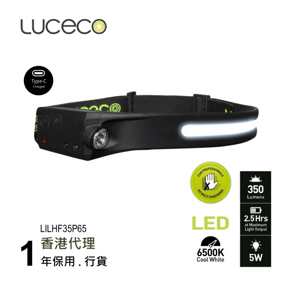 LUCeCO-350+150LM 5W Head torch PIR Rechargeable usb-C rechargeable LILHF35P65 LUCeCO-350+150LM 5W Head torch PIR Rechargeable usb-C rechargeable LILHF35P65