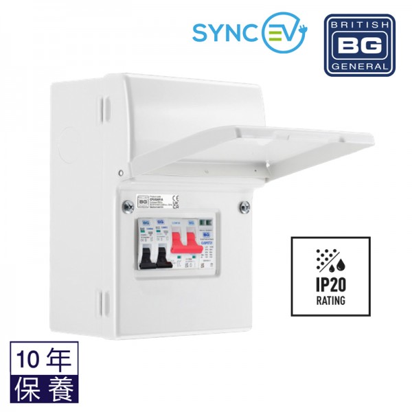 BG British General SYNC EV Circuit Protection 40A Type A Double Pole RCBO/ 100AMain Switch/ Type2 SPD/ IP20 CFUEV1RDA