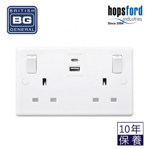 Nexus Moulded Double Switched 13A Power Socket / USB Cherger USB A & C White   822UAC