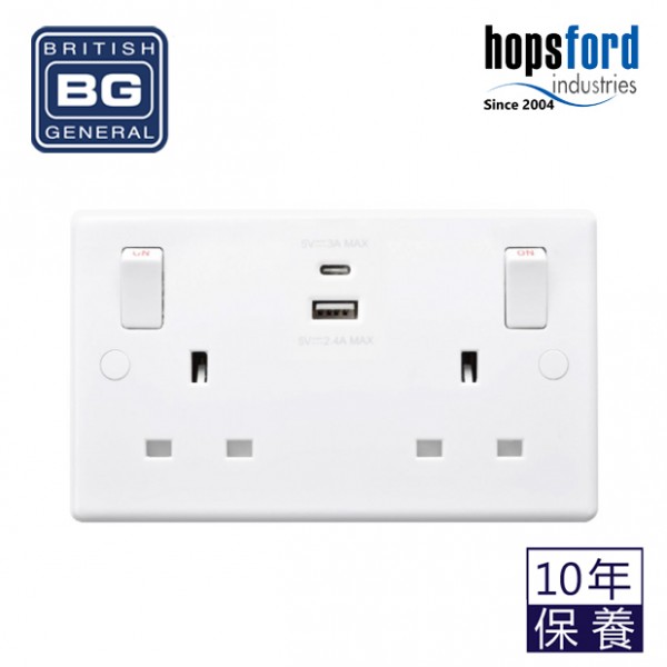 Nexus Moulded Double Switched 13A Power Socket / USB Cherger USB A & C White   822UAC