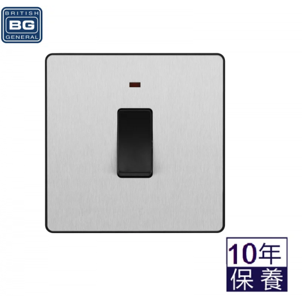 BG - British General - Evolve 20A Double Pole Switch. Power Indicator. Brushed Steel/ Black PCDBS31B BG - British General - Evolve 20A Double Pole Switch. Power Indicator. Brushed Steel/ Black PCDBS31B
