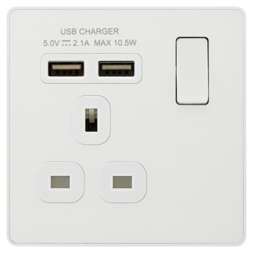 BG - British General - Evolve 13A Single Switch with USB. Polished White PCDWH21U2W