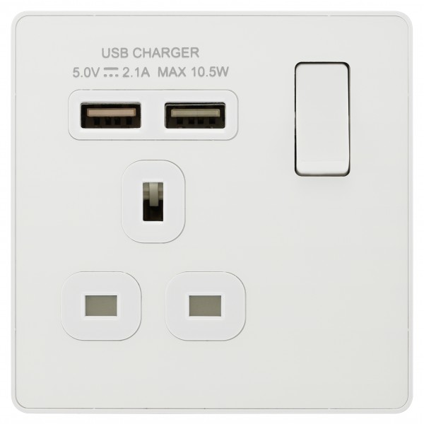 BG - British General - Evolve 13A Single Switch with USB. Polished White PCDWH21U2W