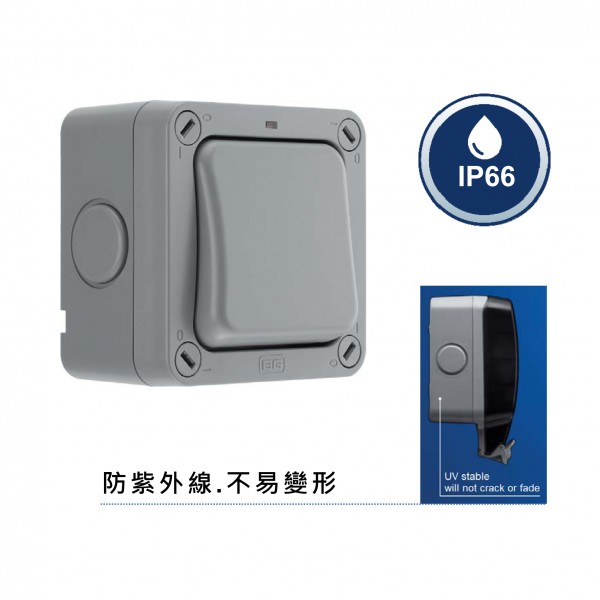 BG WP12 IP66 20AX UV stable Wide Rocker Single Switch/ 2 Way/ Weatherproof (2way / 1way Applicable)