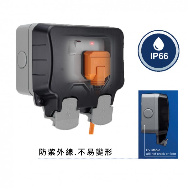BG UV stable IP66 13A Double Socket/ Switch/ Neon WP22 Storm Weatherproof