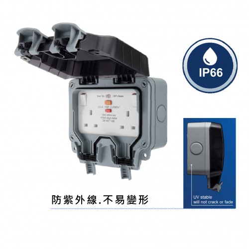 BG UV stable IP66 13A RCD Double Socket/ Switch/ Neon WP22RCD Storm Weatherproof
