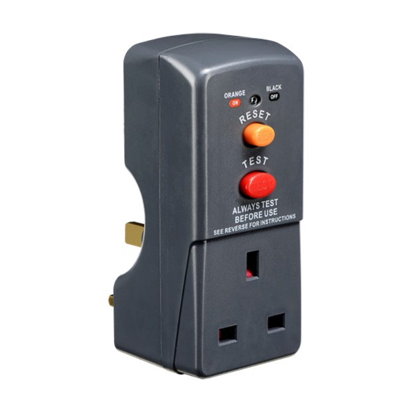 Masterplug ARCDKG-HF RCD SAFETY ADAPTOR 13A FUSED UK 3 PIN Gray Residual Current Device