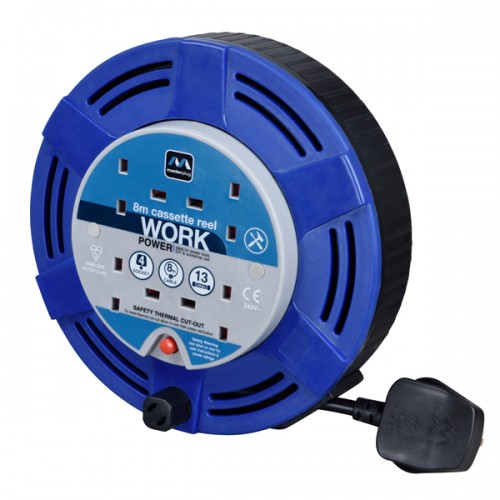 Masterplug MCT0813/4BL 8M Cassette Reel 4X 13A Blue & Black