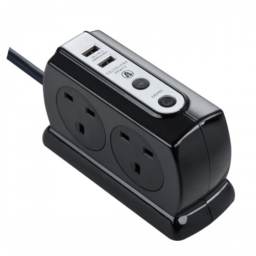 Masterplug SRGDSU43PB Surge Compact 2 USB X3.1A with 4 x13A 3M extension lead High gloss Black   