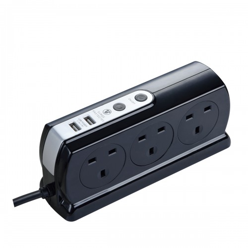 Masterplug SRGDSU63PB Surge Compact 2 USB X3.1A with 6 x13A 3M extension lead High gloss Black 