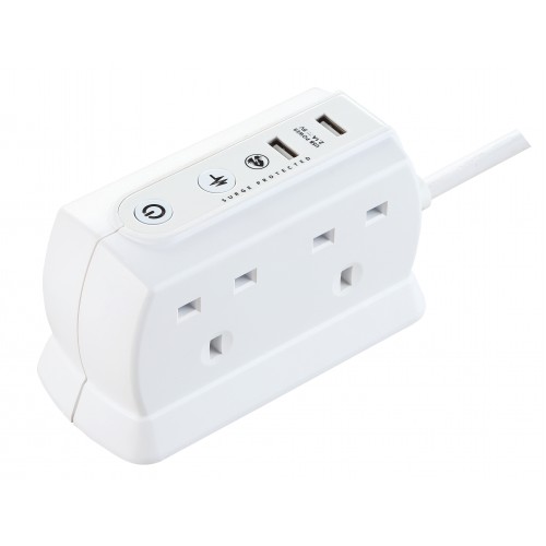 Masterplug SRGDU42MW2 Compact Surge Protected 2 USB X2.1A with 4 Sockets 2M Extension Leads  White