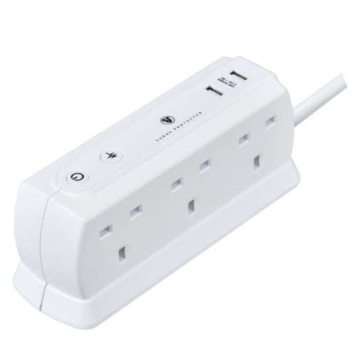 Masterplug SRGDU62MW2 Compact Surge Protected 2 USB X2.1A with 6 Sockets 2M Extension Leads White