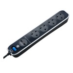 Masterplug SRGLSU43PB Surge 2X USB 3.1A with 4X13A 3M Extension lead High gloss finish Switched  Gloss Black