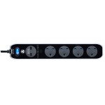 Masterplug SRGLSU43PB Surge 2X USB 3.1A with 4X13A 3M Extension lead High gloss finish Switched  Gloss Black