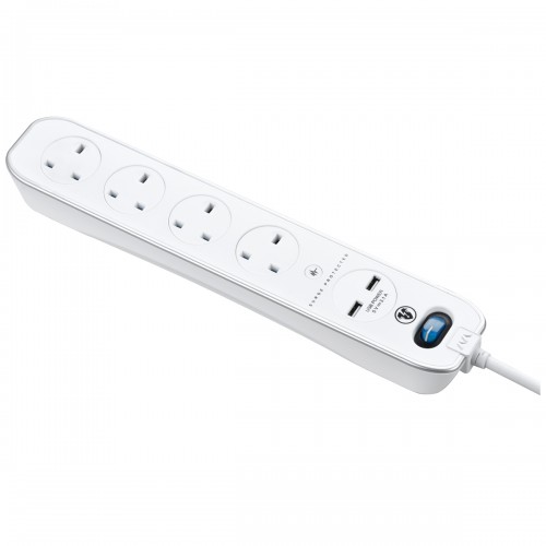 Masterplug SRGLSU43PW Surge 2X USB 3.1A with 4X13A 3M Extension lead High gloss finish Switched Gloss White 