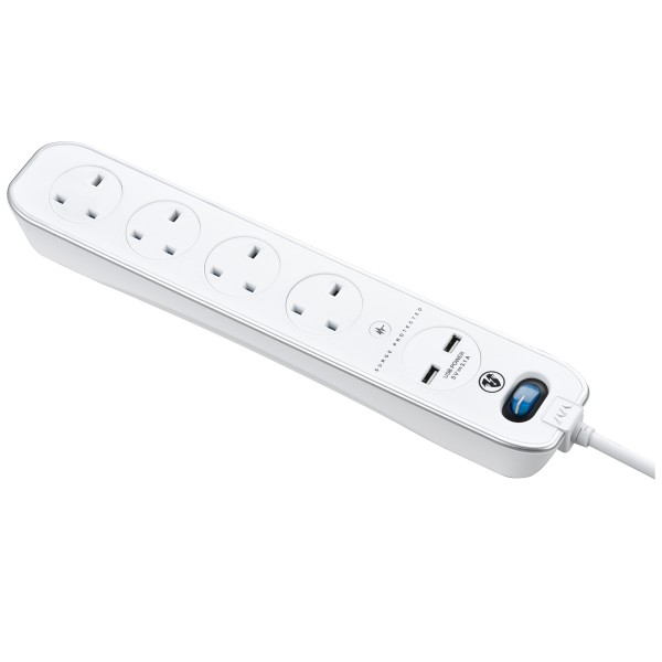 Masterplug SRGLSU43PW Surge 2X USB 3.1A with 4X13A 3M Extension lead High gloss finish Switched Gloss White 