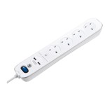 Masterplug SRGLSU43PW Surge 2X USB 3.1A with 4X13A 3M Extension lead High gloss finish Switched Gloss White 