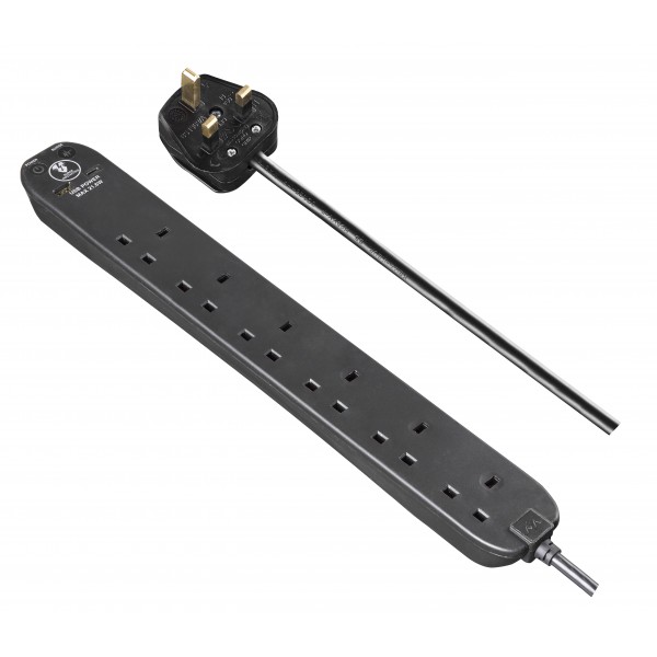 Masterplug - SRGUAC2262NB USB Surge Extension Lead Fast Charge USB A & C & 6x13A Black Masterplug - SRGUAC2262NB USB Surge Extension Lead Fast Charge USB A & C & 6x13A Black