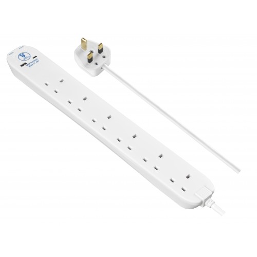 Masterplug - SRGUAC2262N USB Surge Extension Lead Fast Charge USB A & C & 6x13A White 