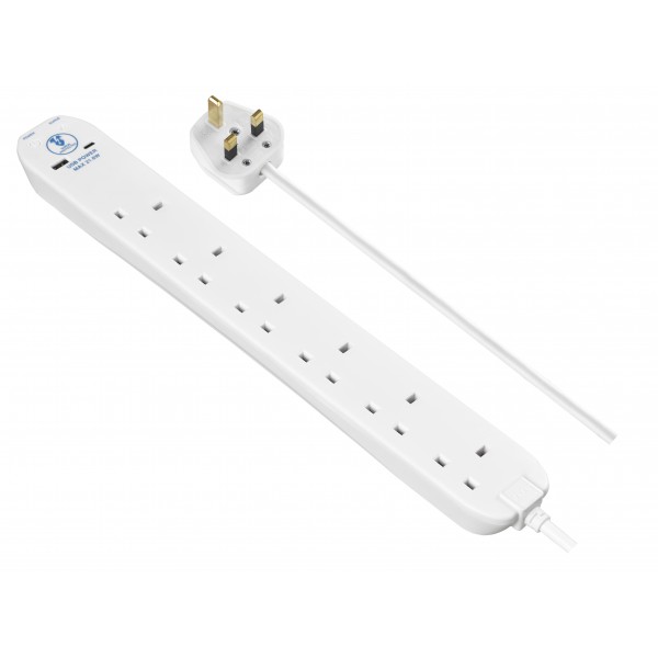 Masterplug - SRGUAC2262N USB Surge Extension Lead Fast Charge USB A & C & 6x13A White Masterplug - SRGUAC2262N USB Surge Extension Lead Fast Charge USB A & C & 6x13A White