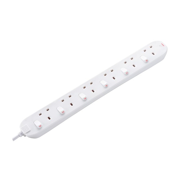 Masterplug SWC62N Individual Switched 6 Socket 13A Fused Extension Leads 