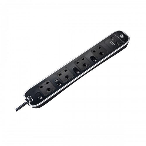 Masterplug SWSRGU42PB Individually Switched Surge 2 X USB 2.1A with 4X13A 2M Extension Lead Black