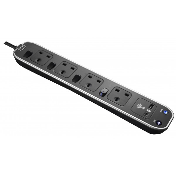 Masterplug - 4 Sockets 3M Power Strip USB-C&A Surge Individually Switched SWSRGUAC2043PB
