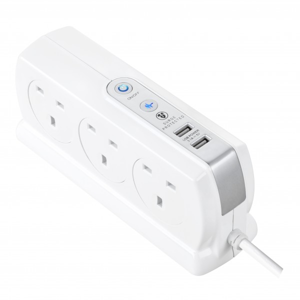 Masterplug SRGDSU62PW Surge Compact 2 USB X3.1A with 6 x13A 2M extension lead High gloss White 